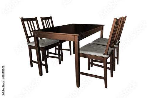 Dining table and chairs isolated on white background