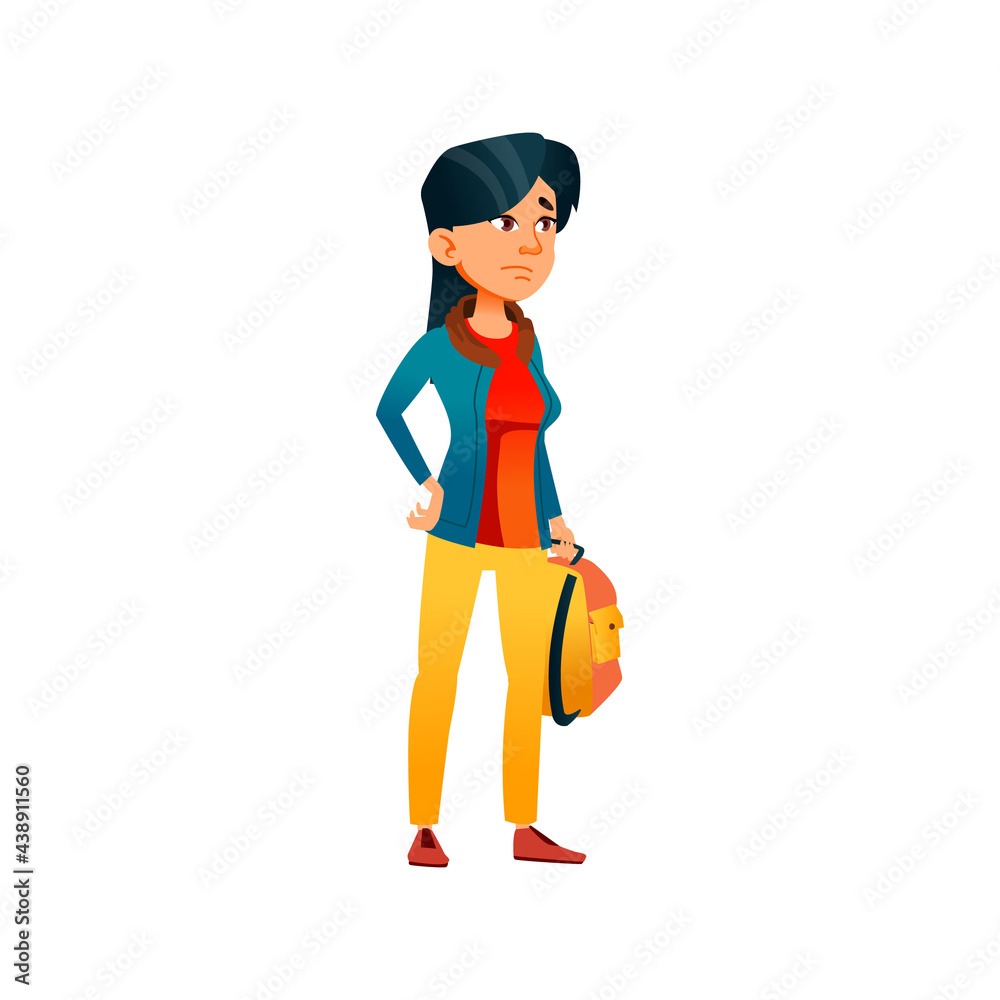 asian girl student with rucksack in academy cartoon vector. asian girl student with rucksack in academy character. isolated flat cartoon illustration
