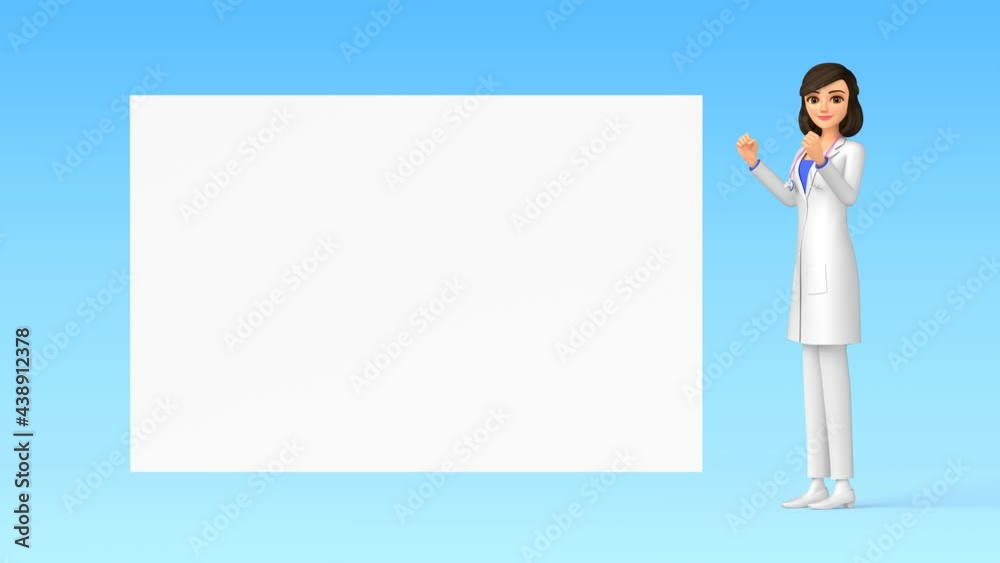 3D animation - The animation of a female doctor using a board to explain. 3D animation - The animation of a female doctor using a board to explain.