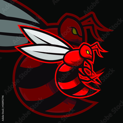 Cartoon bee mascot character isolated on black background