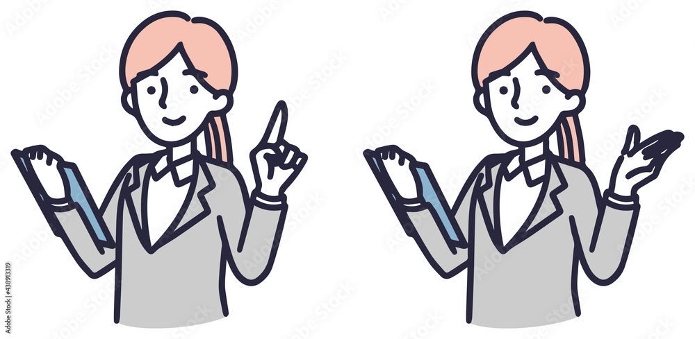 会社員　指さし女性　イラスト
