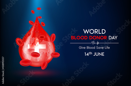 ็Hands of the giver and the recipient to donate blood. Blood donation concept heart medical sign. Give blood save life, World blood donor day-June 14. 3D Vector EPS10 illustration.