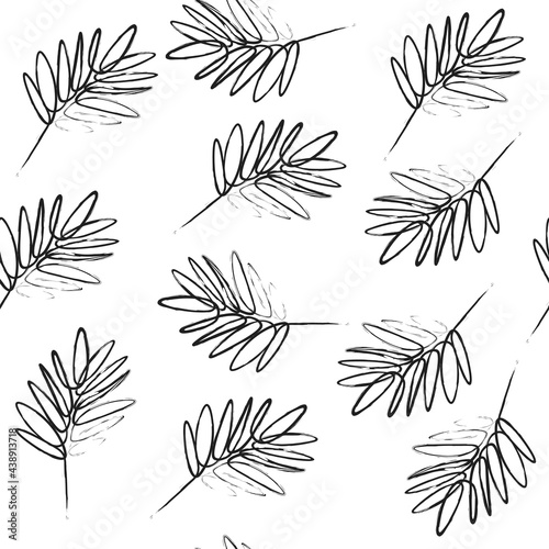 Seamless pattern with hand drawn leaf. Creative black and white vector background for fabric, textile