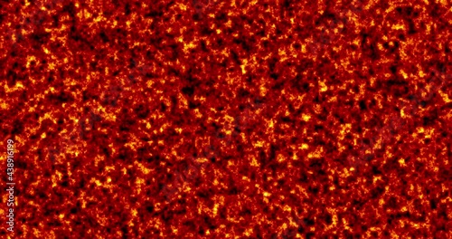 Animated digital hot magma volcano background of burning lava red on black.