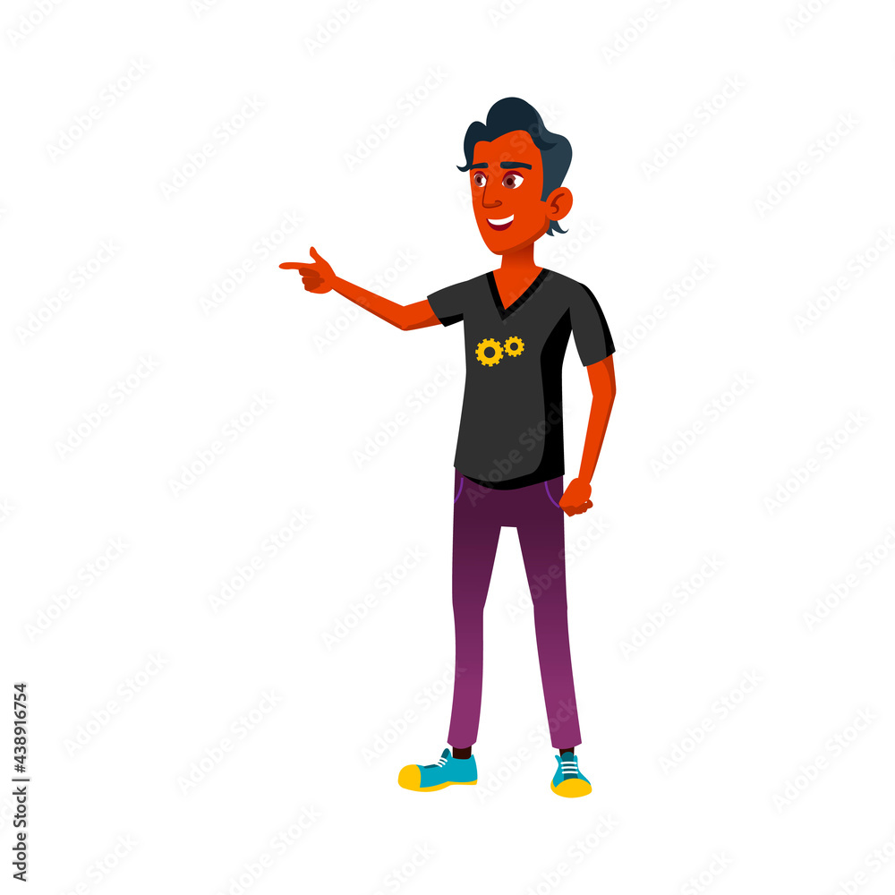 young indian man pointing at friend in university cartoon vector. young indian man pointing at friend in university character. isolated flat cartoon illustration