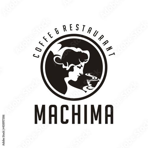 Woman illustration for logo coffee and restaurant vintage style