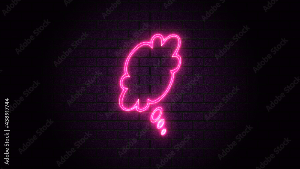 Blank speech bubble in neon style. Neon light, comic speech bubble sign icon. Chat think symbol. Royalty high-quality free stock of glowing neon empty speech bubble frame on dark brick wall background Blank speech bubble in neon style. Neon light, comic speech bubble sign icon. Chat think symbol. Royalty high-quality free stock of glowing neon empty speech bubble frame on dark brick wall background