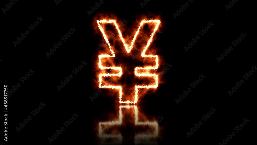 Video animation of the yen currency sign in abstract fire on reflective floor - seamless loop - currency - JPY Video animation of the yen currency sign in abstract fire on reflective floor - seamless loop - currency - JPY