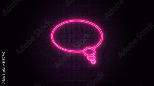 Blank speech bubble in neon style. Neon light, comic speech bubble sign icon. Chat think symbol. Royalty high-quality free stock of glowing neon empty speech bubble frame on dark brick wall background