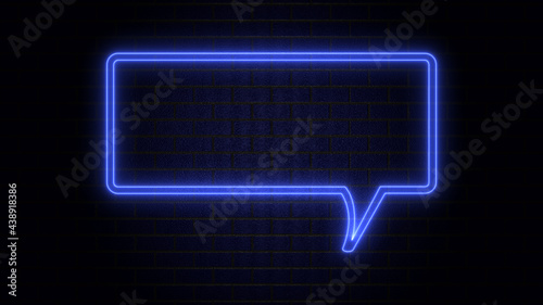 Blank speech bubble in neon style. Neon light, comic speech bubble sign icon. Chat think symbol. Royalty high-quality free stock of glowing neon empty speech bubble frame on dark brick wall background