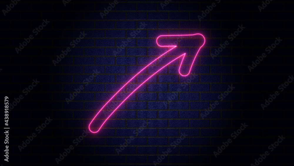 Arrow neon on brick wall. Realistic shining signboard. Glowing neon arrow pointer on brick wall background. Retro signboard with bright neon tubes. Color neon banner. Night bright advertising Arrow neon on brick wall. Realistic shining signboard. Glowing neon arrow pointer on brick wall background. Retro signboard with bright neon tubes. Color neon banner. Night bright advertising
