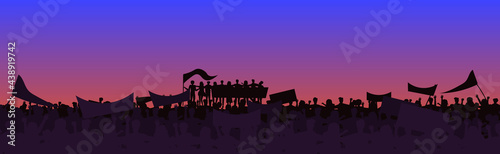 silhouette of people crowd protesters holding protest posters men women with blank vote placards demonstration speech political freedom concept horizontal full length