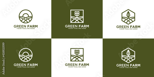 farm creative logo set with line art style