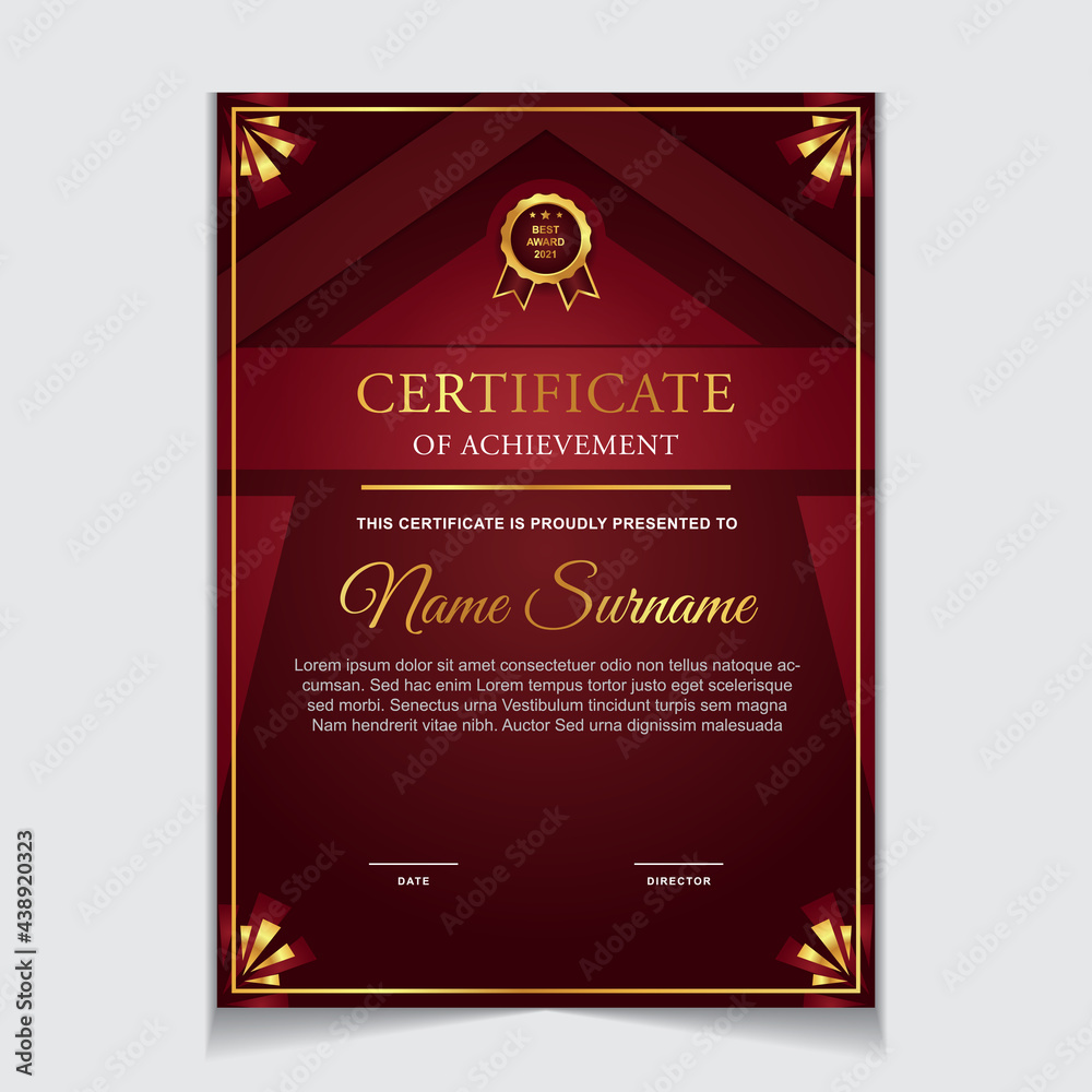 Certificate of achievement border design templates with elements of luxury gold badges and modern line patterns. vector graphic print layout can use For award, appreciation, education Certificate of achievement border design templates with elements of luxury gold badges and modern line patterns. vector graphic print layout can use For award, appreciation, education