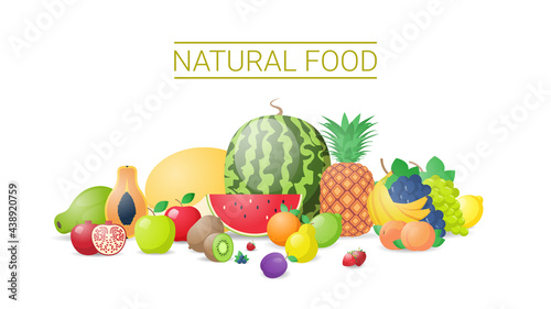 Fototapeta Naklejka Na Ścianę i Meble -  various fresh juicy fruits composition healthy natural food concept horizontal