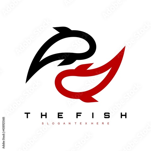 fish logo line design vector