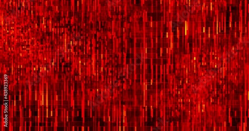 Animated digital block of pixels in cyberspace red on black background
