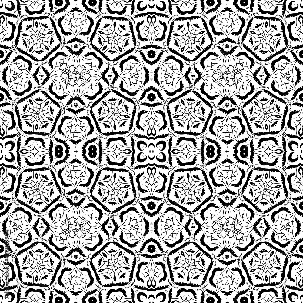Fototapeta premium seamless black and white flower and leaf pattern