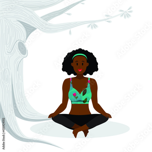 young girl practicing meditation  lotus yoga pose  black lady practicing lotus yoga asana