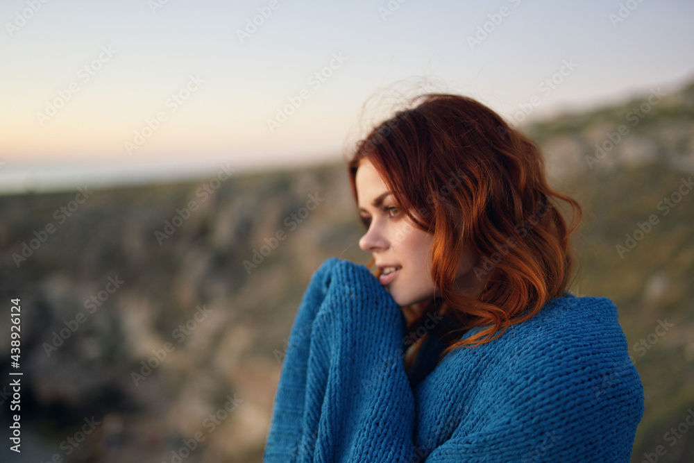 woman outdoors landscape mountains fresh air blue plaid woman outdoors landscape mountains fresh air blue plaid