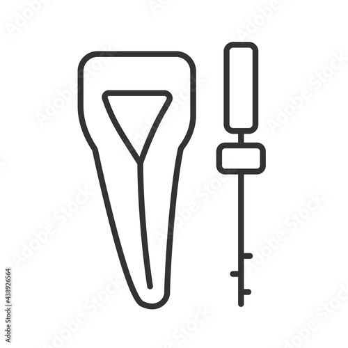 Endodontic file and tooth. Root canal treatment concept. Instruments for dental treatment. Vector isolated outline icon. Editable stroke