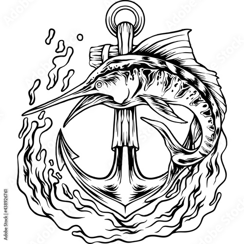 The Marlin Fish With Anchor Silhouette