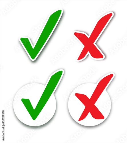 Checkmark cross on white background. Isolated vector sign symbol. Checkmark right symbol tick sign. Flat vector icon.
