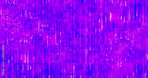 Animated digital block of pixels in cyberspace pink on black background