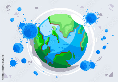 vector illustration of the planet earth protected from the coronavirus covid-19