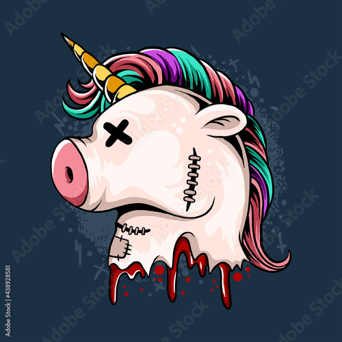cute unicorn doll head bleeding vector