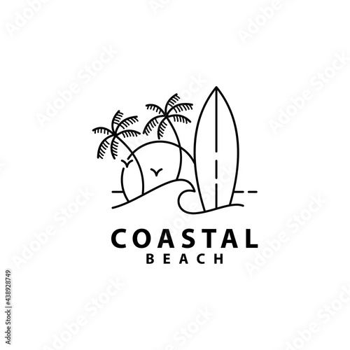 Summer Beach Island Surf Line Illustration