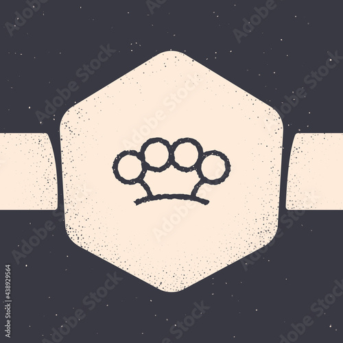 Grunge Brass knuckles icon isolated on grey background. Monochrome vintage drawing. Vector