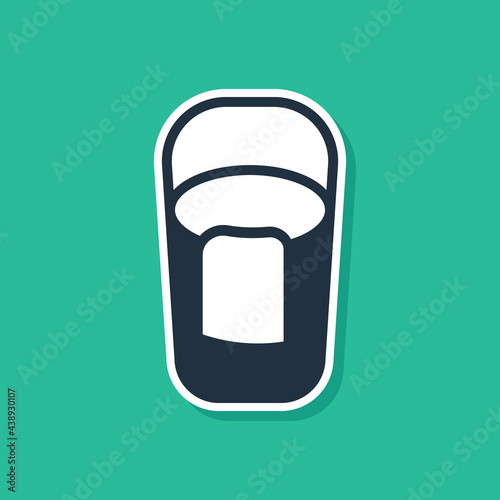 Blue Bucket with rag icon isolated on green background. Cleaning service concept. Vector