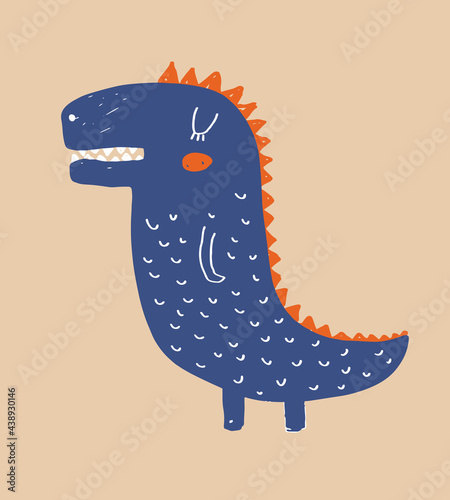 Cute Simple Vector Illustration with Blue Alligator Isolated on a Light Dusty Brown Background. Simple Nursery Art for Kids. Print with Funny Crocodile ideal for Wall Art, Card, Poster, Decoration.