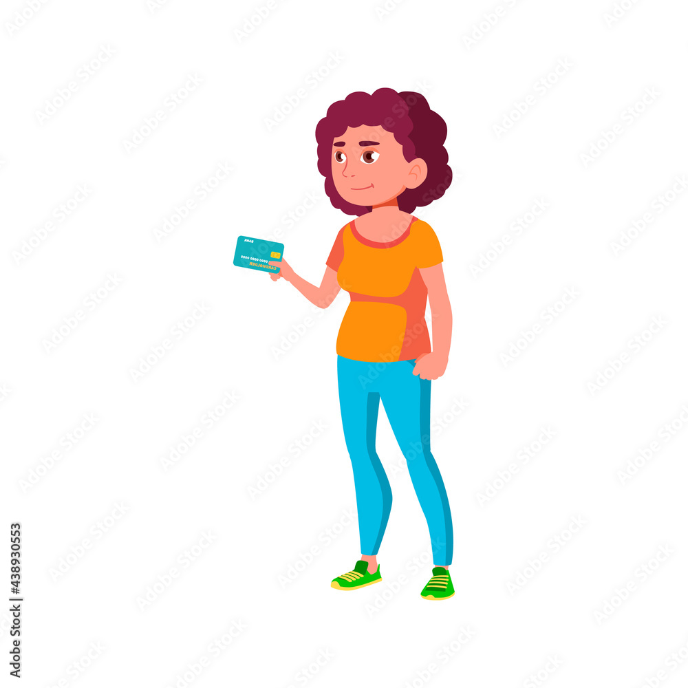 smiling girl buying goods with credit card in store cartoon vector. smiling girl buying goods with credit card in store character. isolated flat cartoon illustration smiling girl buying goods with credit card in store cartoon vector. smiling girl buying goods with credit card in store character. isolated flat cartoon illustration