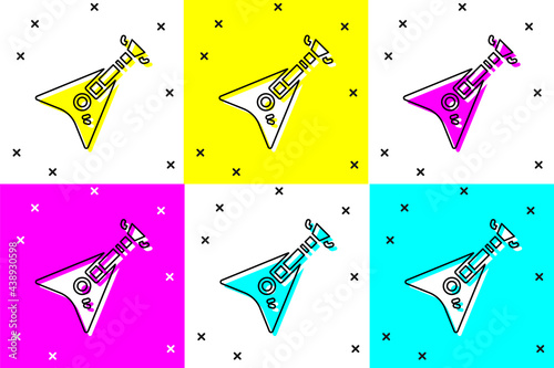 Set Electric bass guitar icon isolated on color background. Vector