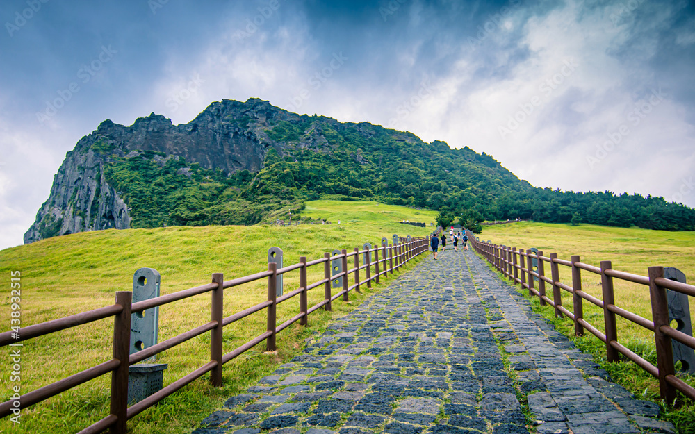 Beautiful landscape rock mountain view at Jeju Island, South Korea.