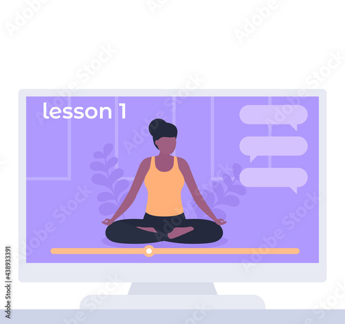 online yoga class, lessons on TV, vector