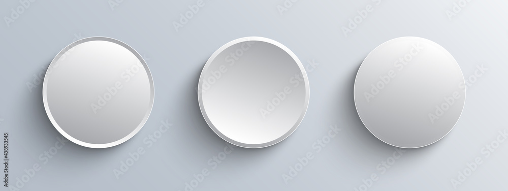 Circle buttons white and gray, 3D navigation  panel for website, editable vector illustration. - obrazy, fototapety, plakaty 