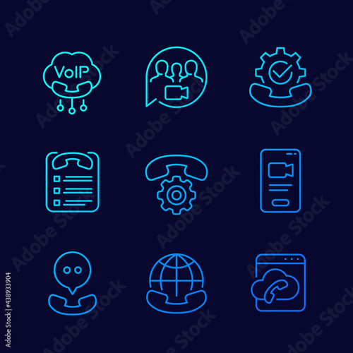 Voip telephony, video call and roaming line icons