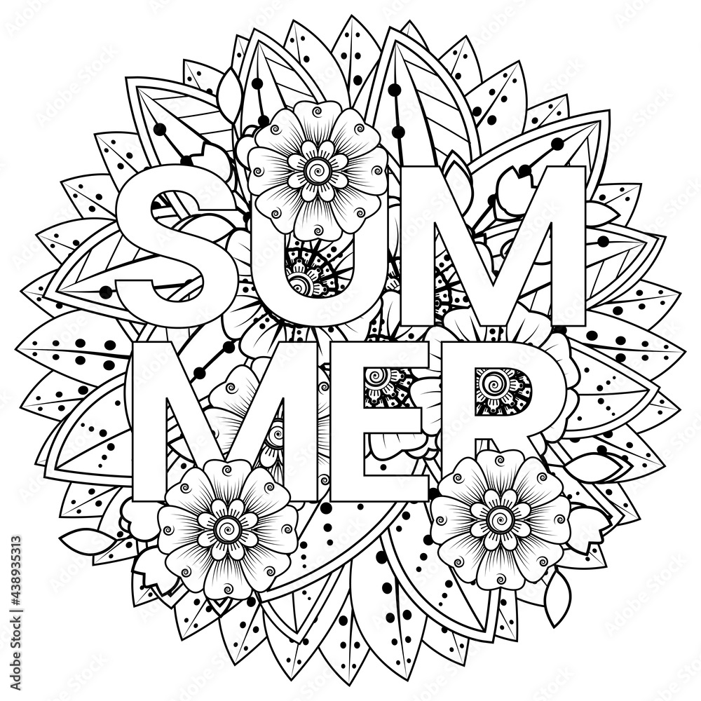 Hello Summer banner template with mehndi flower Hello Summer banner template with mehndi flower