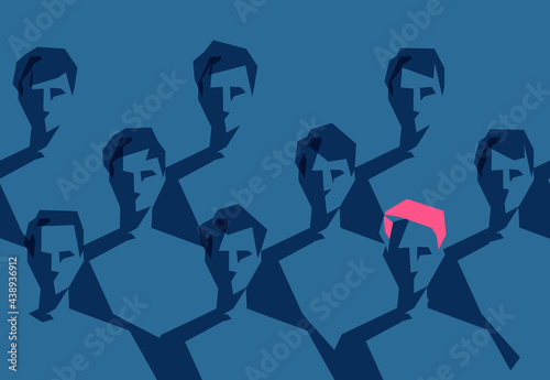 Seamless pattern con gruppo di giovani uomini dove un'uomo si differenzia dagli altri per colore di capelli photo