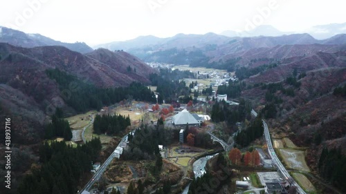 Cityscape and mountains in rural of  Japan, drone shot	