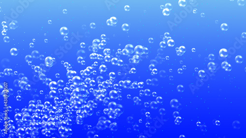 Abstract Transparent Soap Bubbles Flying And Shiny Glitter In The Air Light Blue Gradient Background