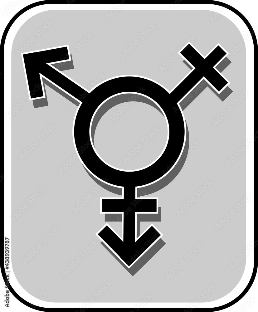 Three characters.A sign of gender and orientation. Toilet room sign . Black color on a gray background in a frame. Three characters.A sign of gender and orientation. Toilet room sign . Black color on a gray background in a frame.