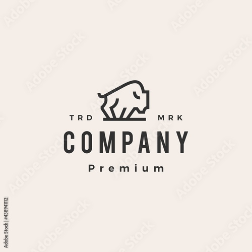 bison outline monoline hipster vintage logo vector icon illustration