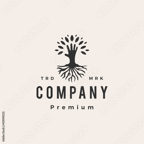 hand tree root hipster vintage logo vector icon illustration