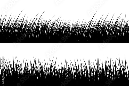 Two style of silhouette grass field on white background