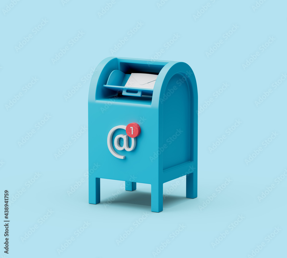 Simple postbox icon 3d render illustration in pastel blue background Simple postbox icon 3d render illustration in pastel blue background