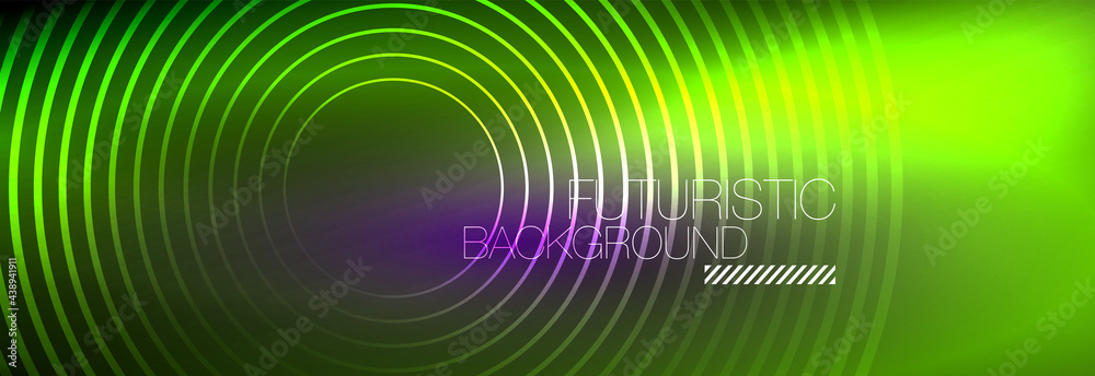 Dark abstract background with glowing neon circles. Trendy layout template for business or technology presentation, internet poster or web brochure cover, wallpaper Dark abstract background with glowing neon circles. Trendy layout template for business or technology presentation, internet poster or web brochure cover, wallpaper